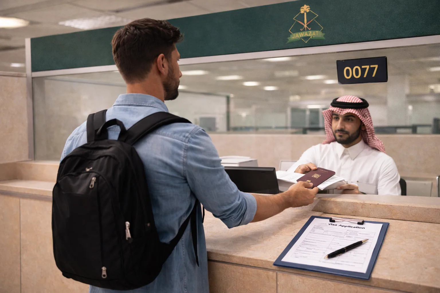 Antragsteller am Jawazat-Schalter für Familienvisa